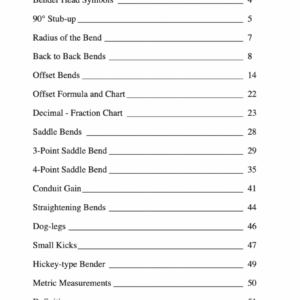 Table of contents for bending techniques.