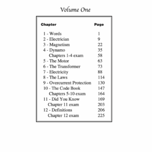 Volume One book table of contents page.