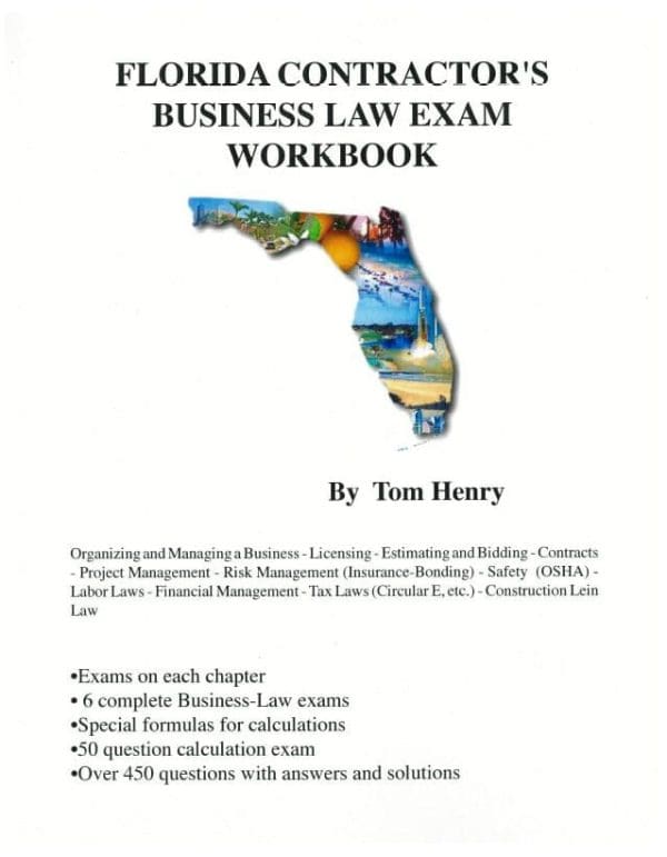 A book cover with the words " florida business law exam workbook ".