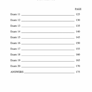 Table of contents with exam page numbers.