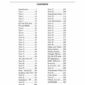 Table of contents with test listings.