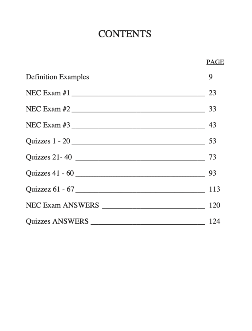 Table of contents with page numbers.