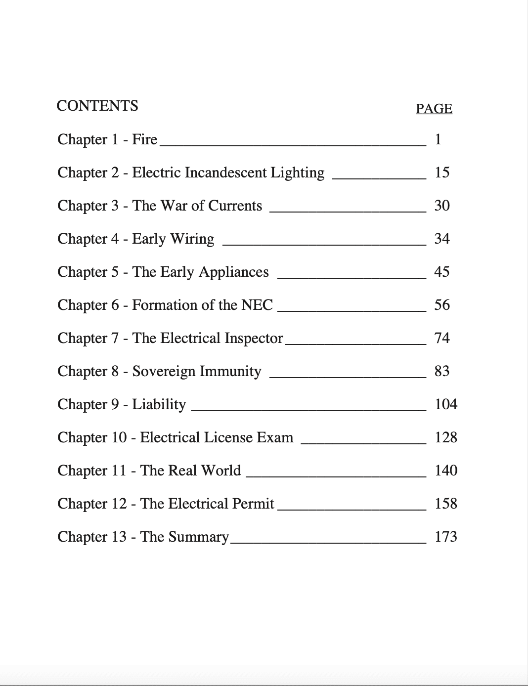 Table of contents with chapter titles.