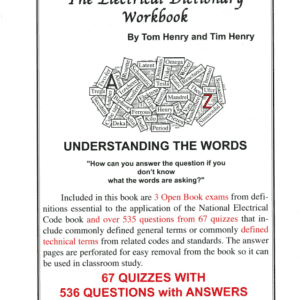 A book cover with the words " electrical dictionary workbook " and an image of a word cloud.