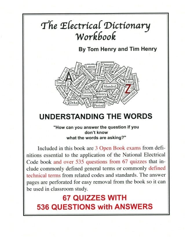 A book cover with the words " electrical dictionary workbook " and an image of a word cloud.