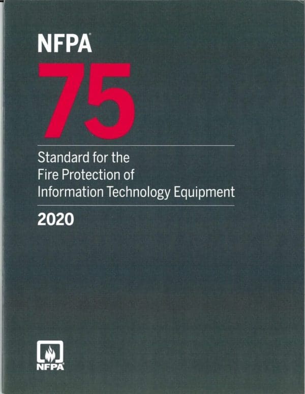 A black and red cover of the nfpa 7 5 standard for fire protection of information technology equipment.