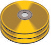 A gold colored cd with two discs stacked on top of each other.