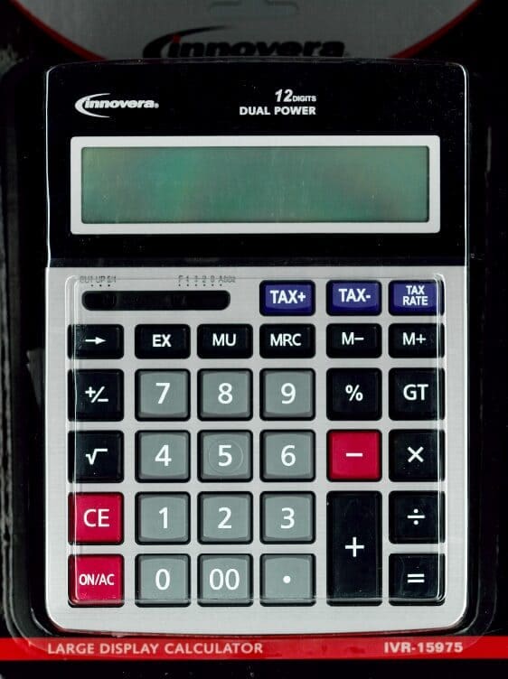 A calculator is shown with the numbers 1 2 and 3 0.