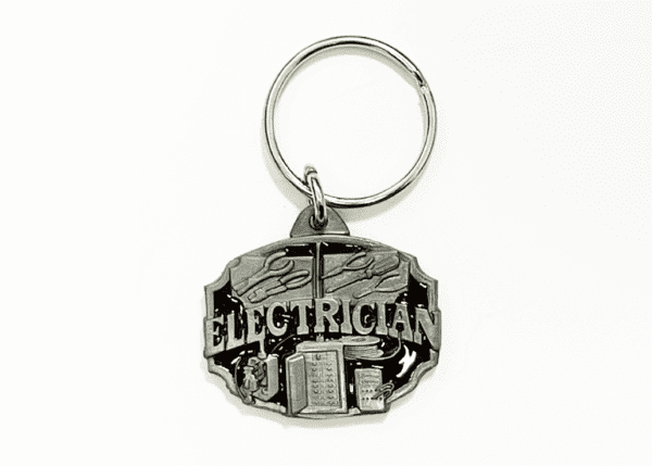 A key chain with the word electrician written on it.