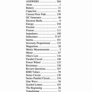 Table of contents with various topics listed.